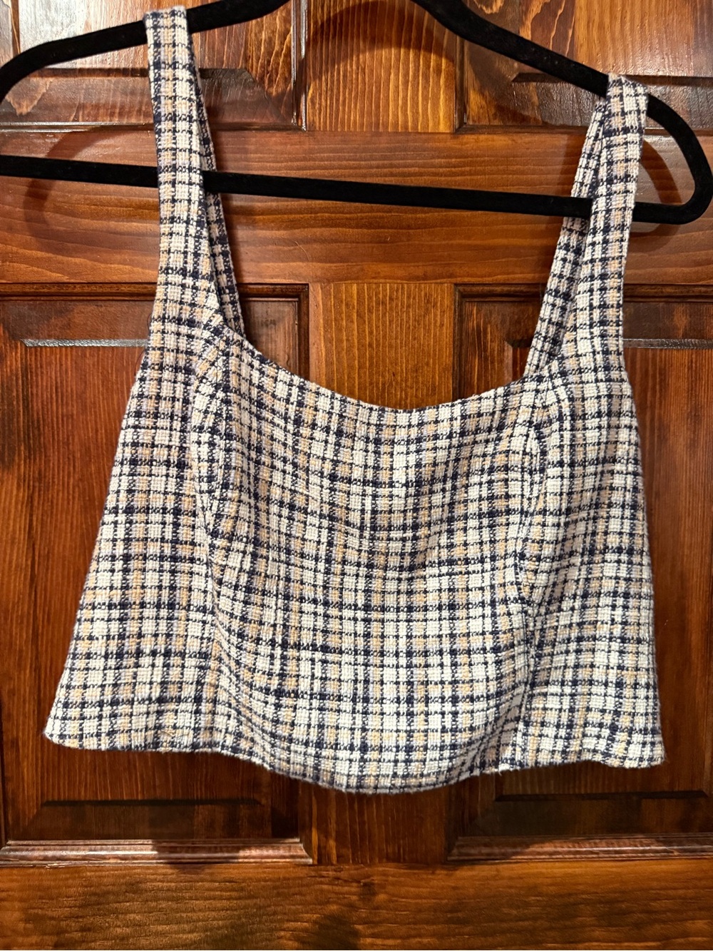 Vintage Abercrombie & Fitch Cream and Navy Plaid Crop Top
